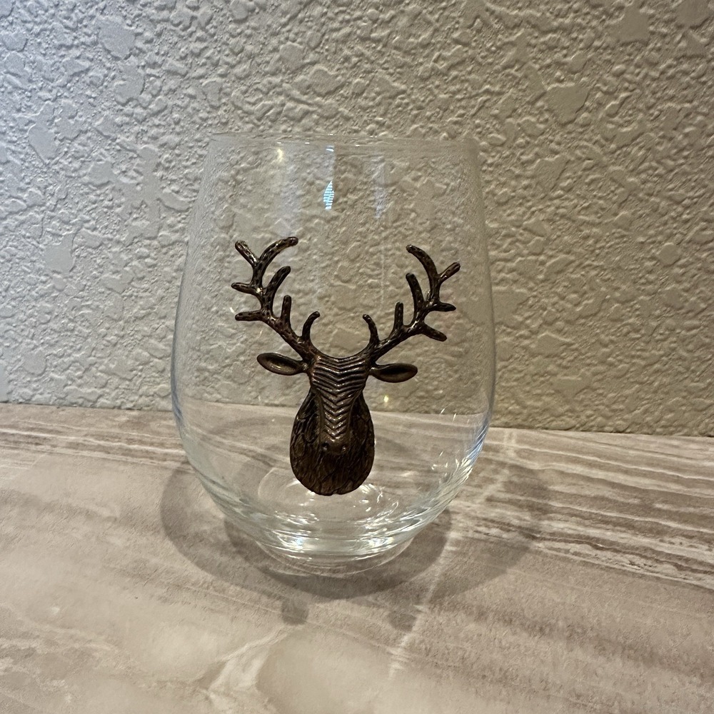 Stemless Stag Head Wine Glass Copper Brass Color Stag/Deer Head,‎ 19oz Metal